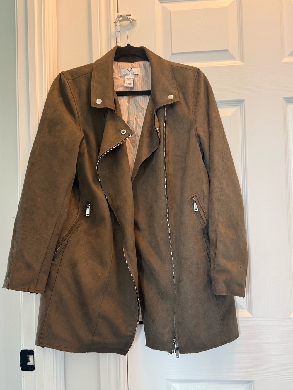 Olive Green Faux Suede Moto Coat